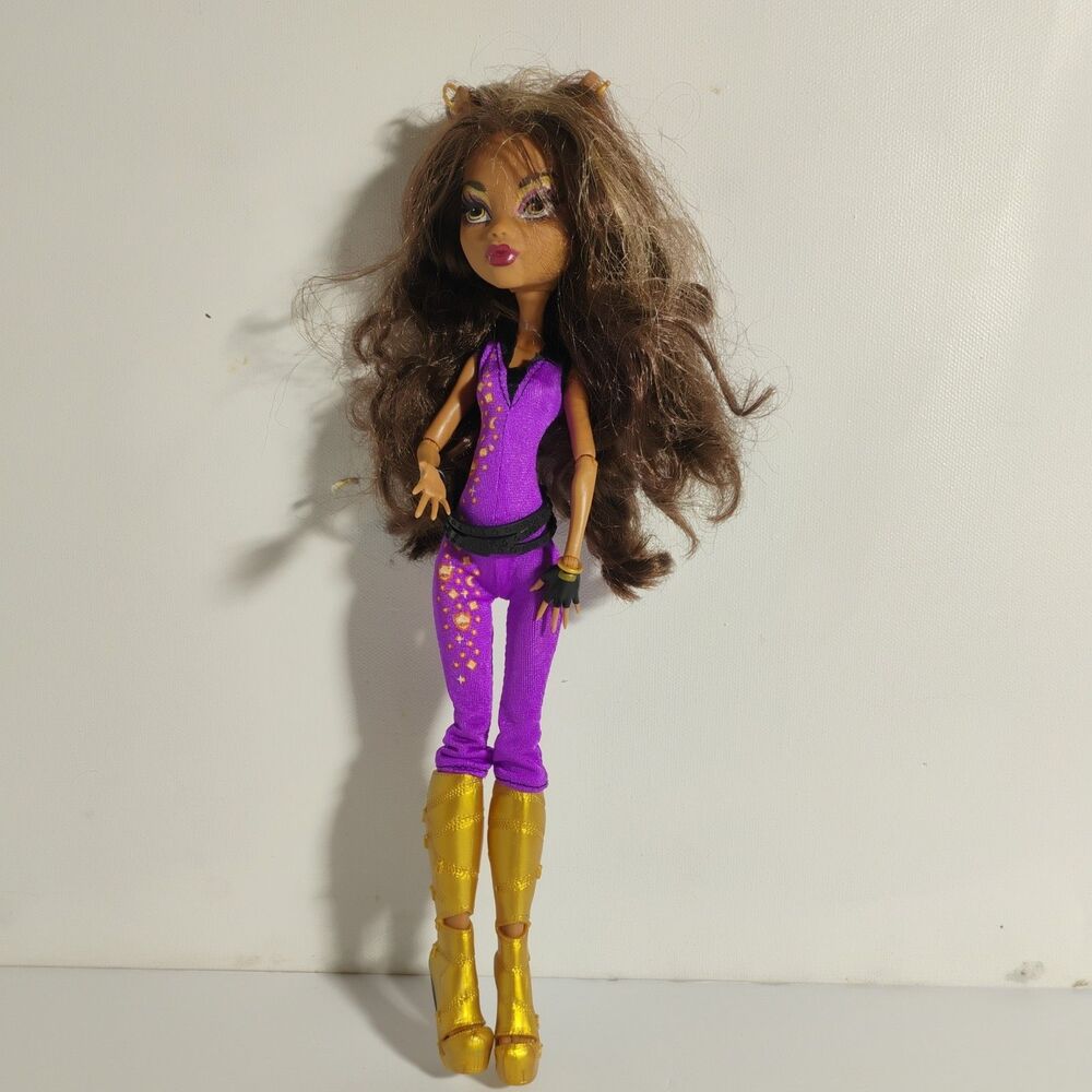 Monster High Clawdeen Wolf Doll Purple Jumpsuit, Gold Boots, 2008 Mattel